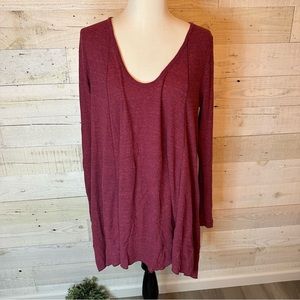 Free People We The Free Long Line Thermal Long Sleeve Tunic Top Maroon M…